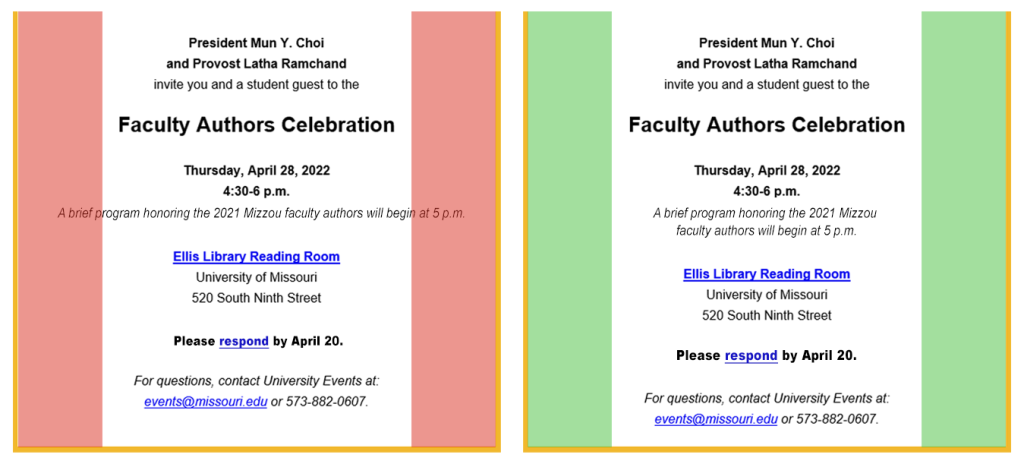 Email invitation example showing white space around content.