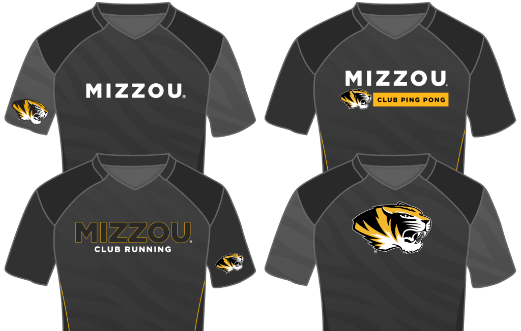 Examples of Mizzou Club Sports uniforms that meet university guidelines.