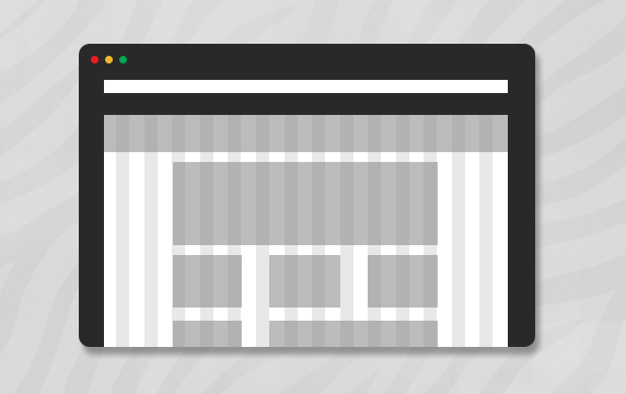 Illustration of a webpage layout over a light gray tiger stripe pattern