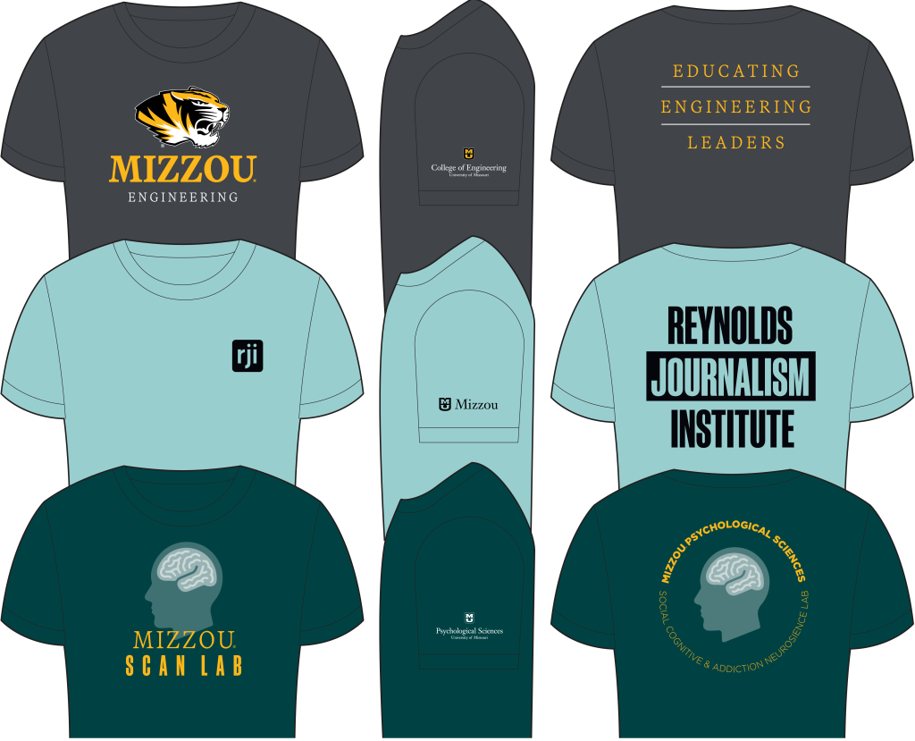 T-shirt examples using three imprint areas and including a signature.