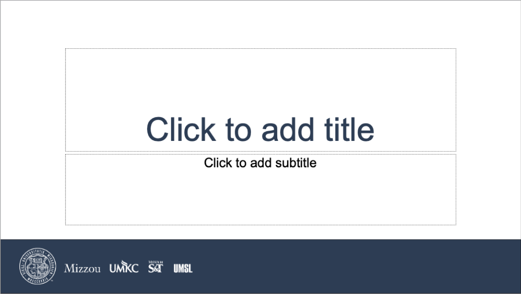 Powerpoint template with white UM System logo lockup in blue bar at bottom.