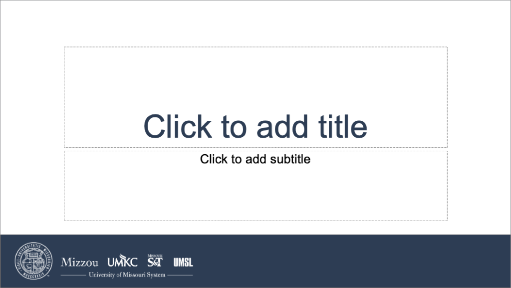 Powerpoint template with white UM System logo lockup in blue bar at bottom.