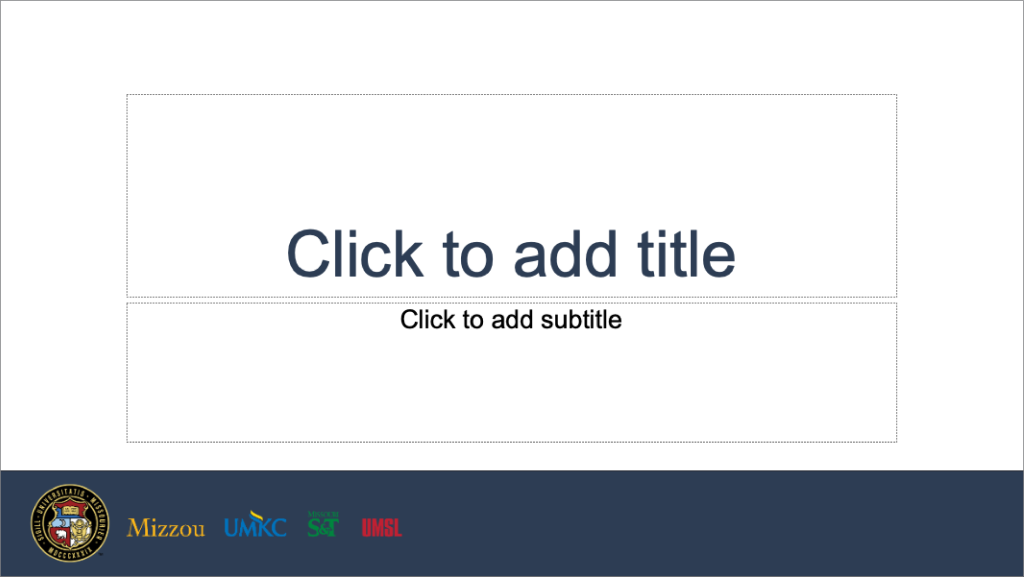 Powerpoint template with full color alternate UM System logo lockup in blue bar at bottom.