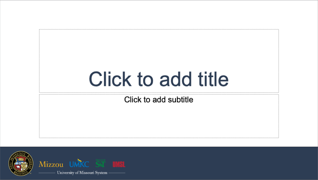 Powerpoint template with full color UM System logo lockup in blue bar at bottom.