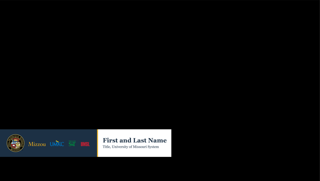 Example of lower-thirds design for video. Alternate UM System logo lockup in blue bar at bottom with a gold line.