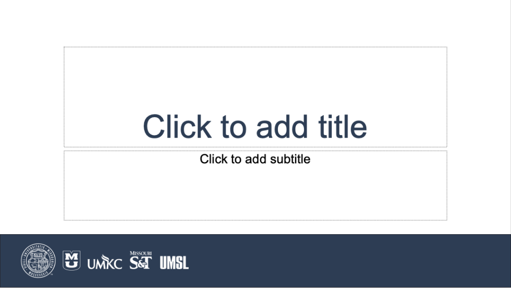 Powerpoint template with white UM System logo lockup in blue bar at bottom.