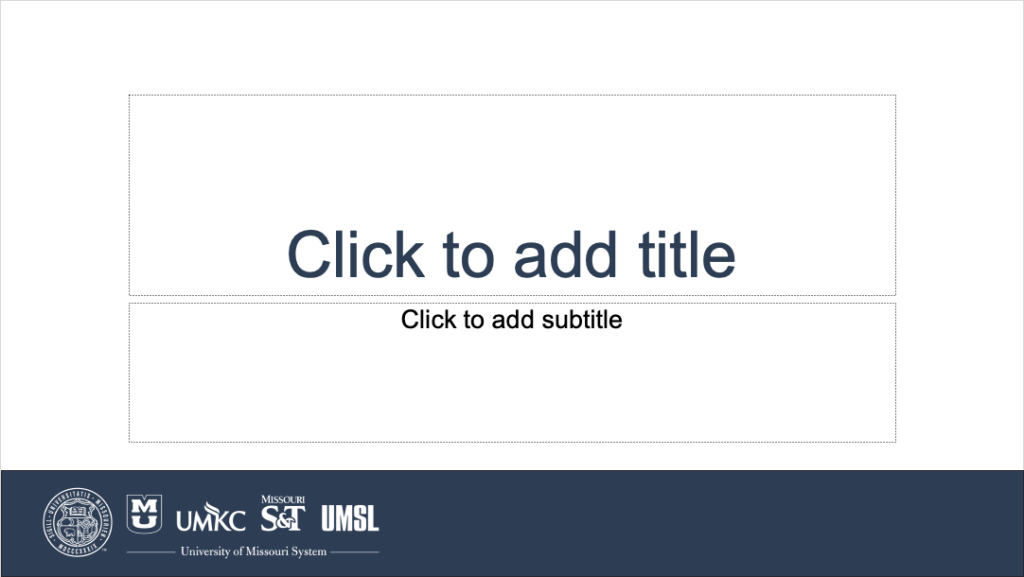 Powerpoint template with white UM System logo lockup in blue bar at bottom.