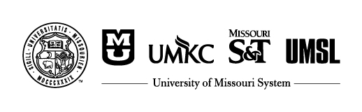 All black, horizontal UM System logo lockup with the UM Seal to the left of all four campus logos on light background.