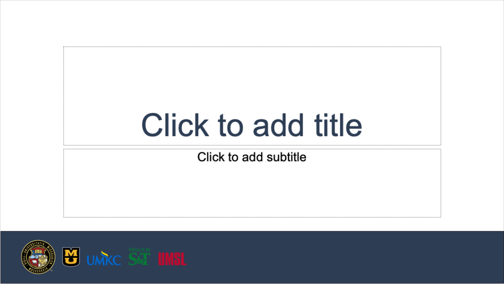 Powerpoint template with full color alternate UM System logo lockup in blue bar at bottom.
