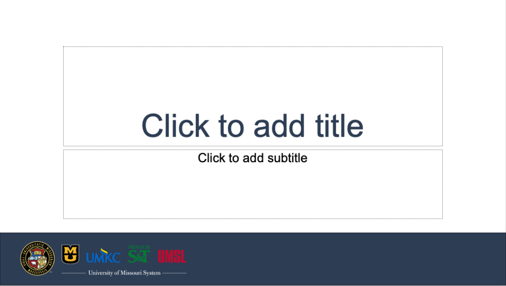 Powerpoint template with full color UM System logo lockup in blue bar at bottom.