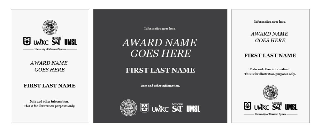 Examples of UM System logo lockup on awards.