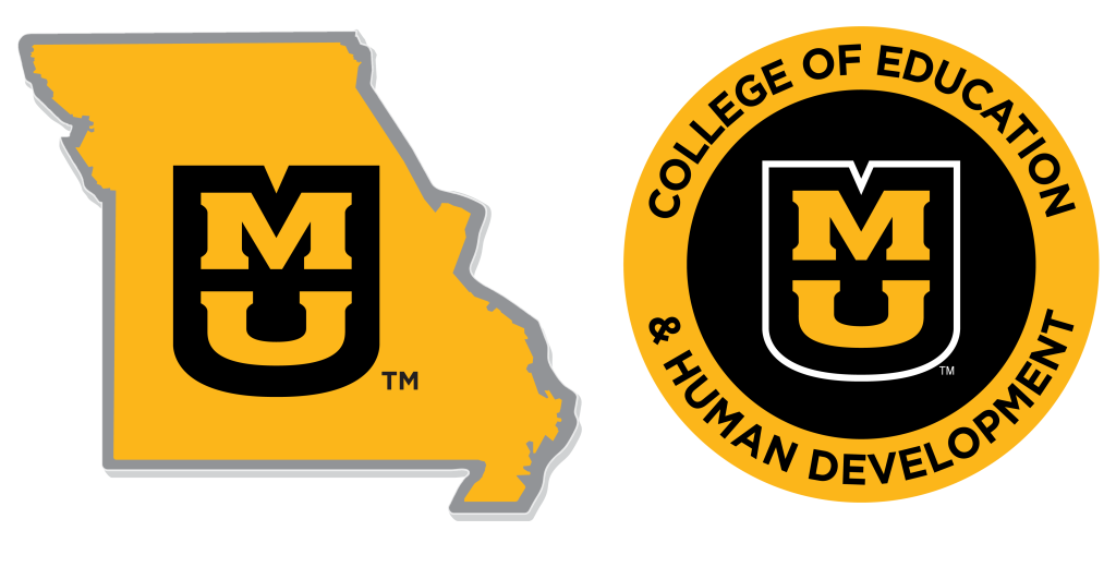 Two lapel pins, state of Missouri with  Stacked MU and the other is a round pin with Stacked MU in the center and "College of Education" around the outside.