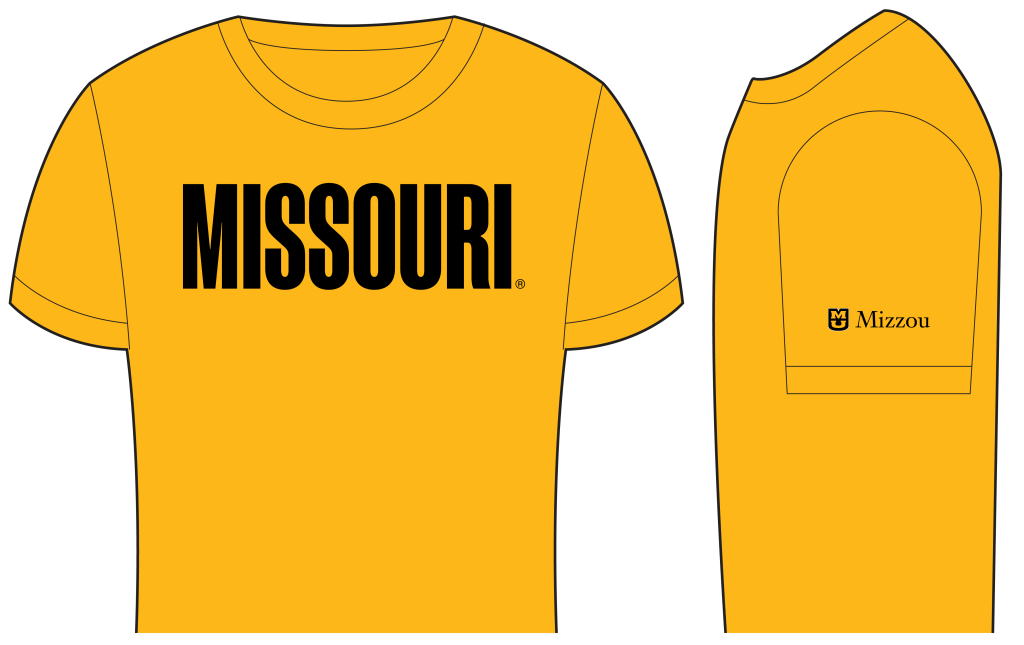 Gold t-shirt with word "Missouri"