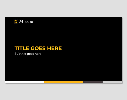 Black background with Gold title and white subtitle. Mizzou signature in upper left corner. 