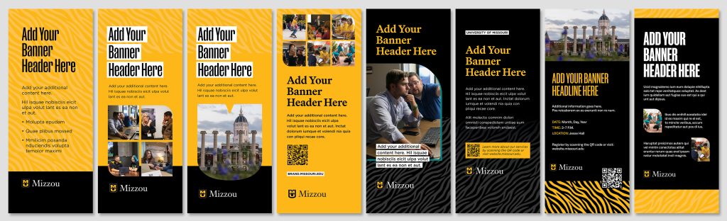 Eight pull up banner designs.
