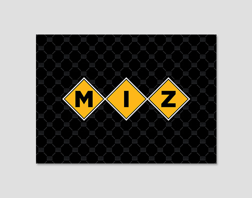General M-I-Z card with black columns pattern and gold diamonds.