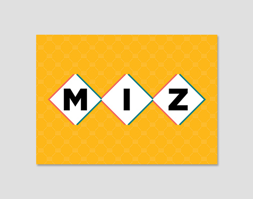 General M-I-Z card with gold columns pattern and white diamonds.