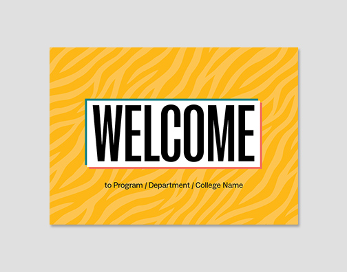 Welcome card with gold tiger stripes.