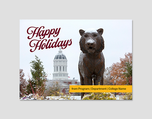 Holiday card with Tiger statue background.