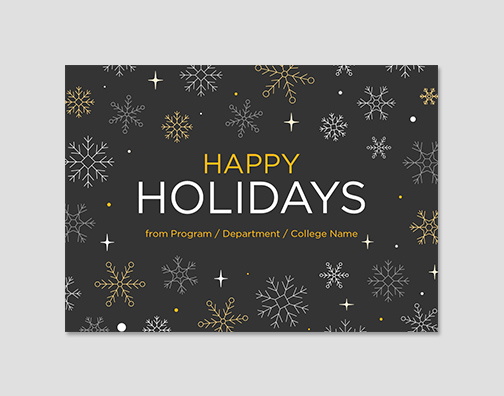 Holiday card with gray background and snowflakes.