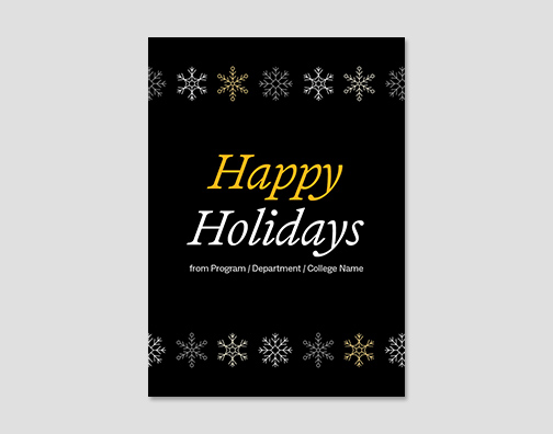 Holiday card with gray background and snowflakes.