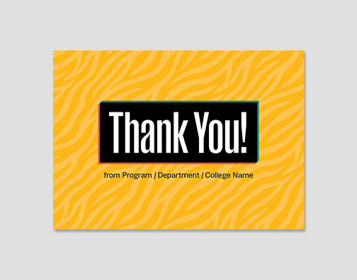 Gold thank you card with tiger stripes.