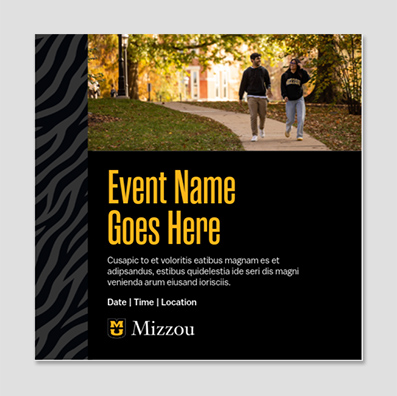 Image and event headline with copy and signature.
