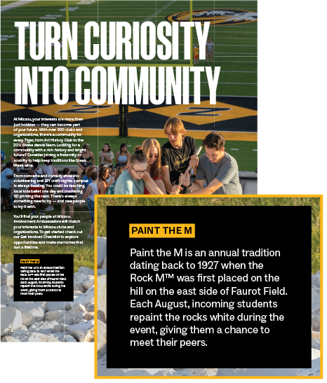 Callout box brining attention to the following text: Paint the M is an annual tradition dating back to 1927 when the Rock M™ was first placed...