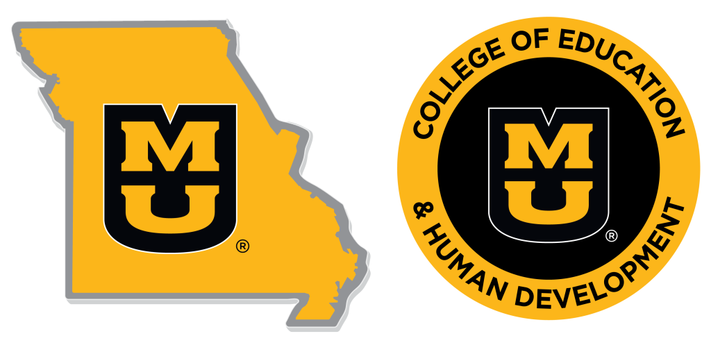 Two lapel pins, state of Missouri with  Stacked MU and the other is a round pin with Stacked MU in the center and "College of Education" around the outside.
