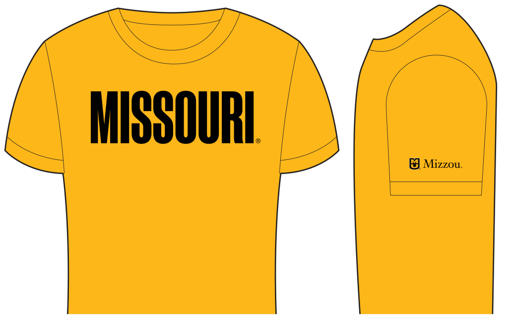 Gold t-shirt with word "Missouri"