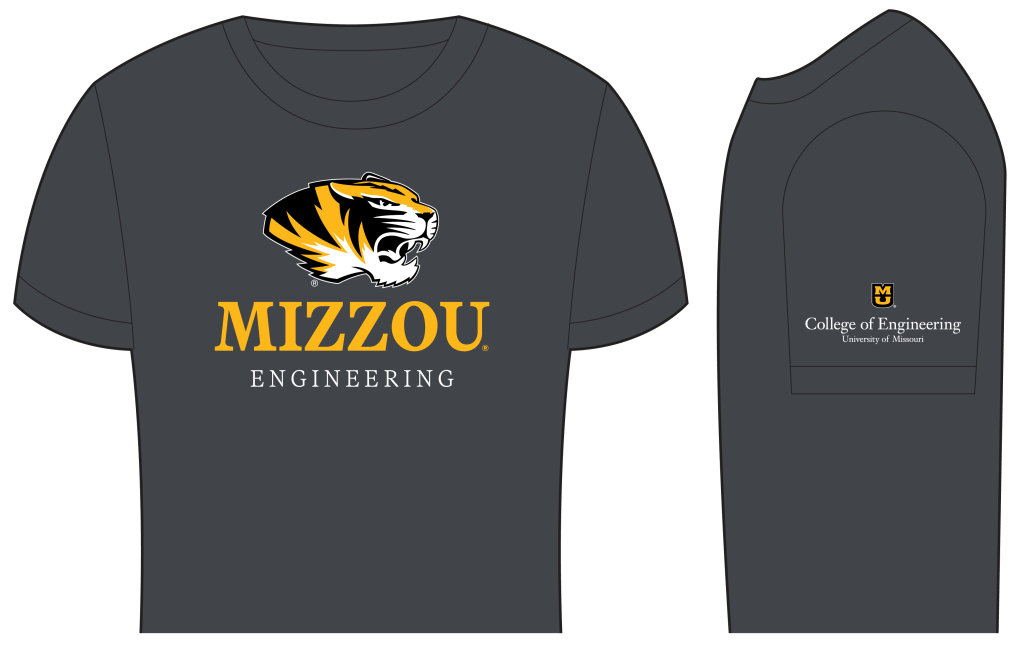 Gray t-shirt with Spirit Tiger head, gold Mizzou and white Engineering. 