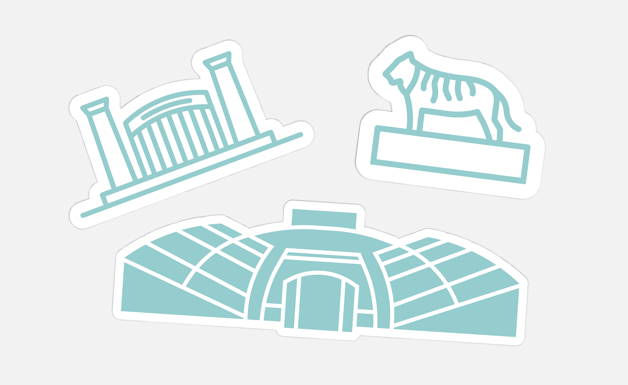 Three sticker illustrations.