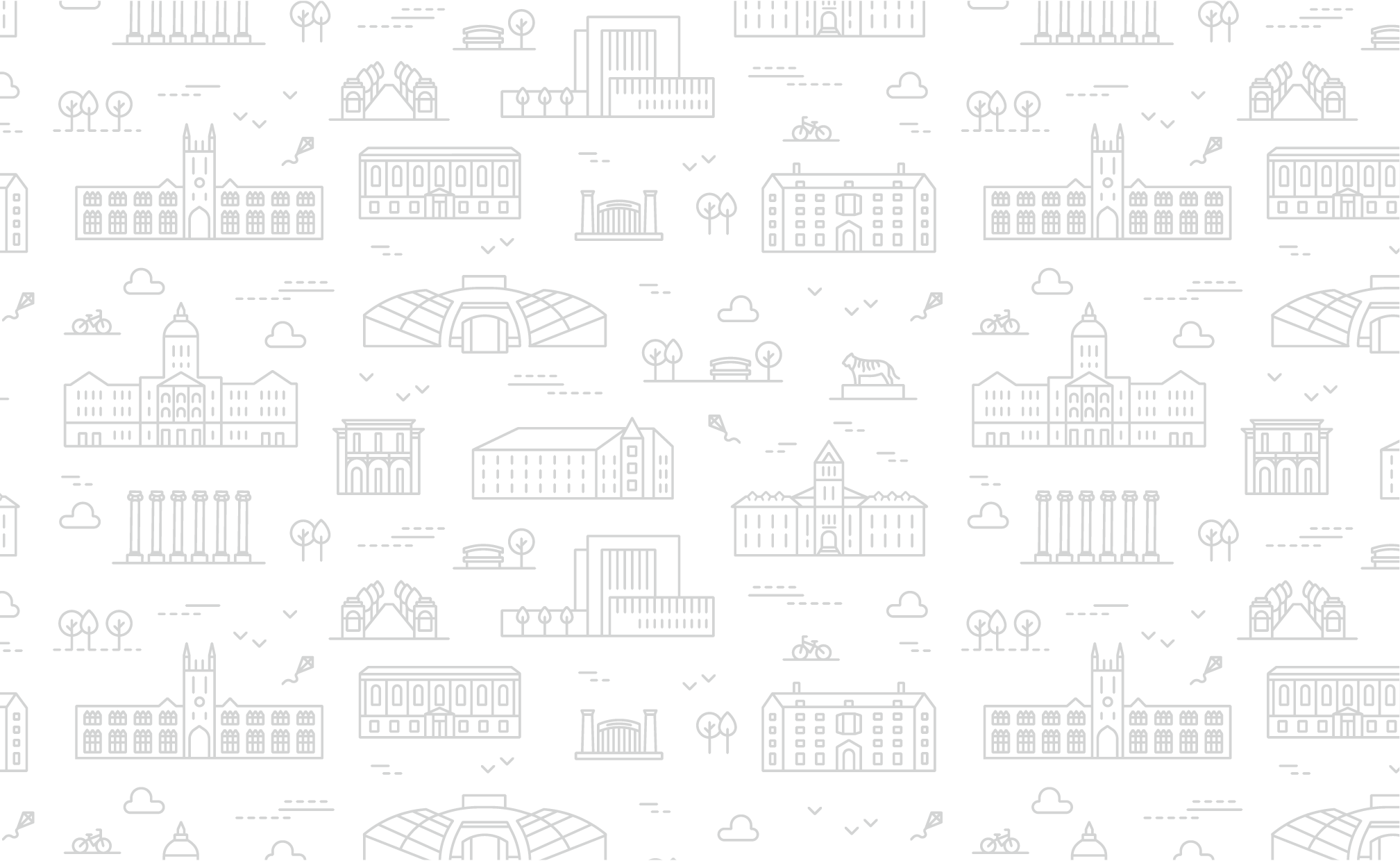 Campus illustrations in gray on white background. 