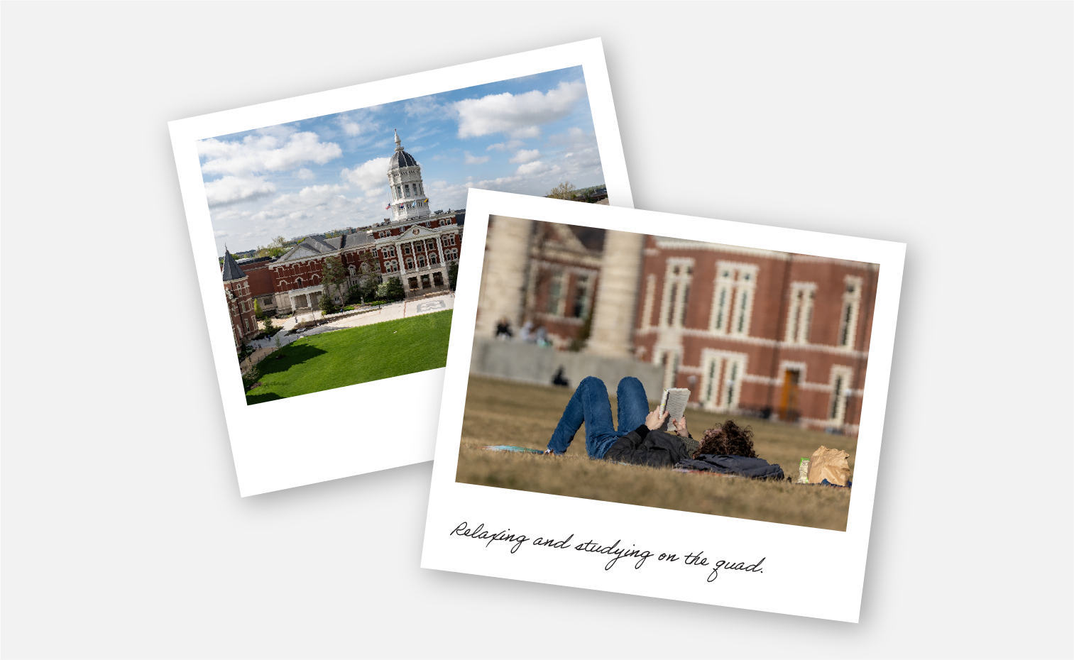 Two polaroids and a handwritten note.