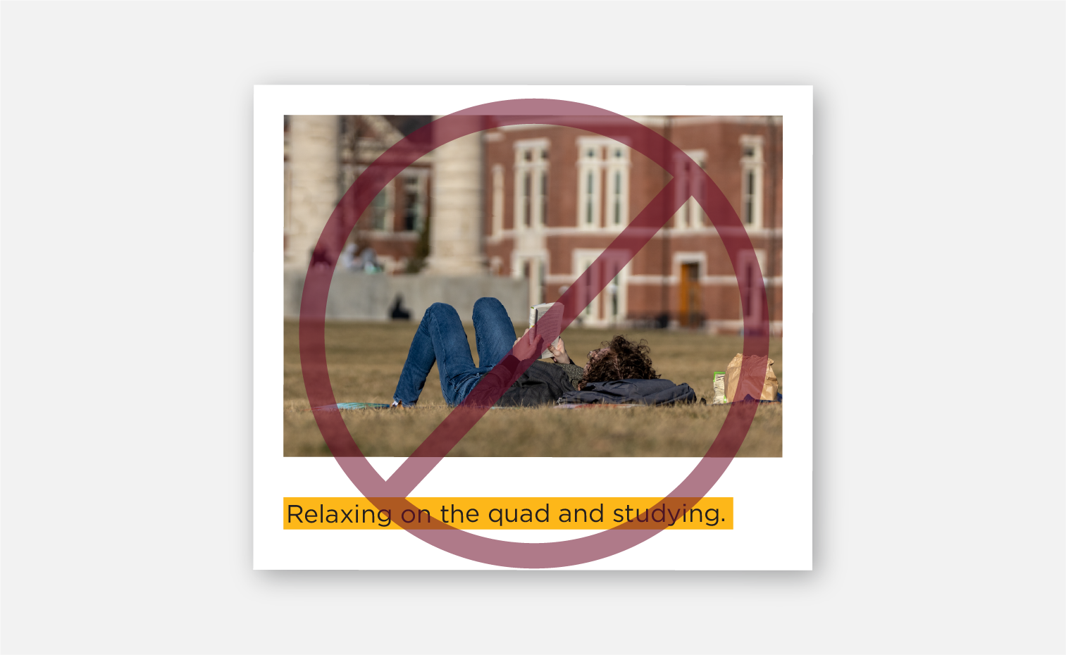 Polaroid with note in Gotham and gold highlight behind the note. Red X over top.