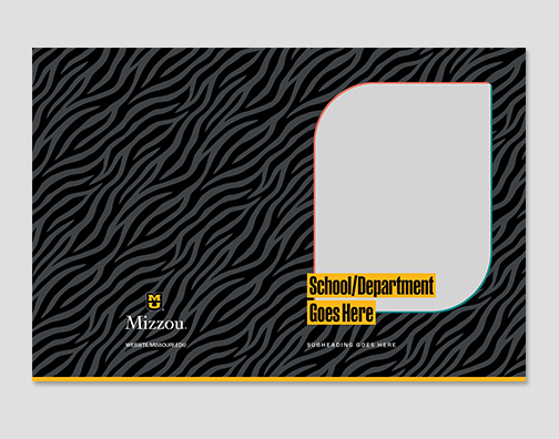 Pocket folder with double curve container image and tiger stripe pattern. 