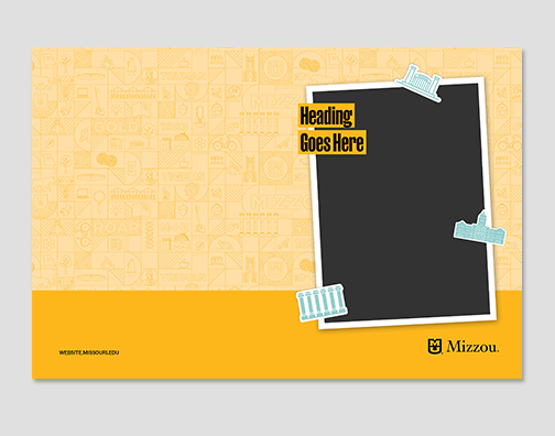Pocket folder with image, stickers and mizzou pride pattern.
