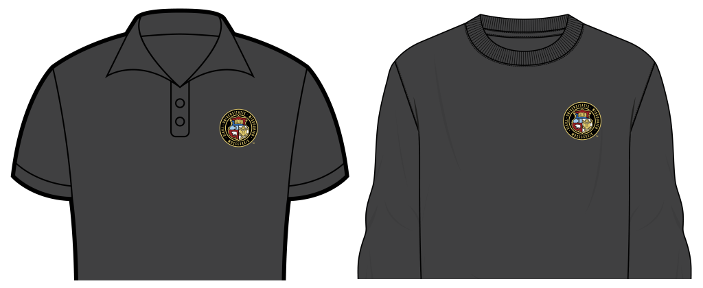 UM Seal on left chest for embroidered polos and sweatshirts.