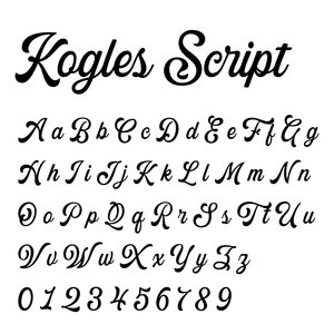 Kogels Script letters, capitals and lower case. A to Z and 0 to 9.